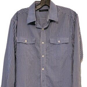 Theory men's mini check blue button down shirt - sz S